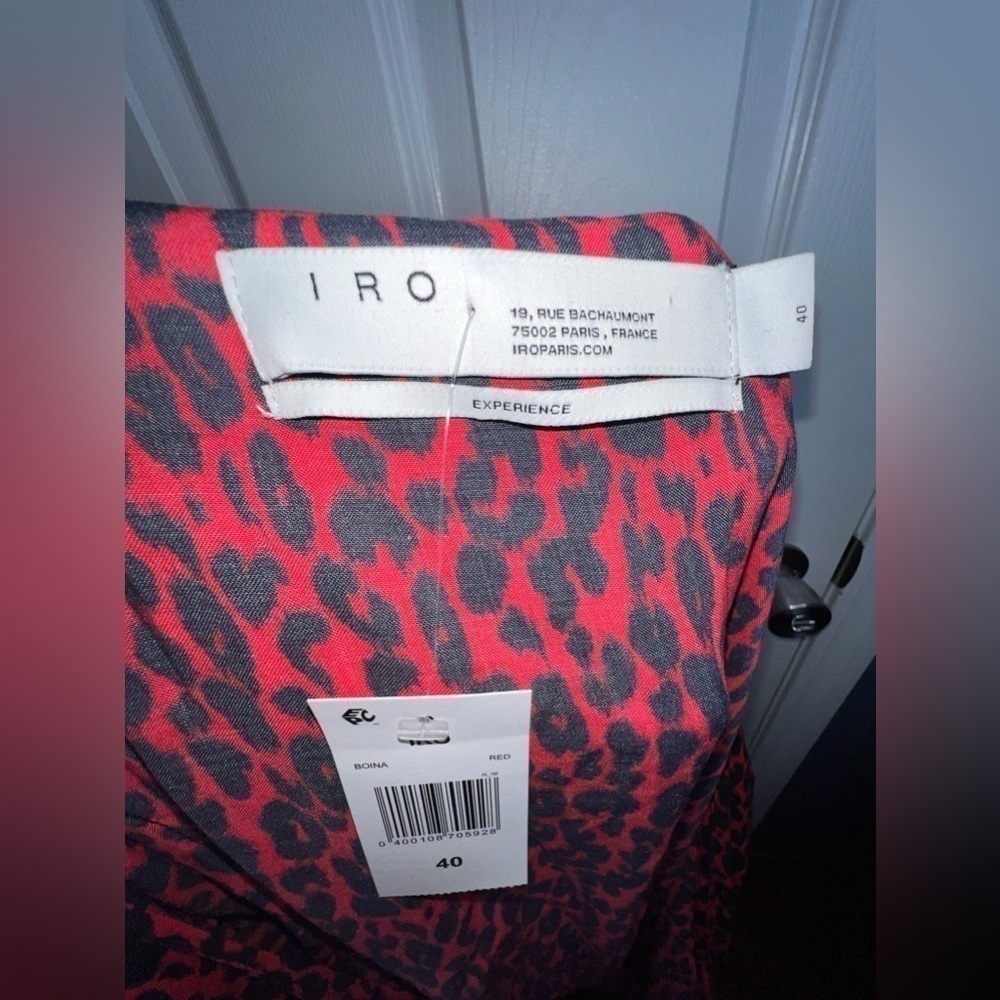 NWT IRO Women’s FR 40 L Red Animal Print Boina Wrap Mini Dress US 8 Long Sleeve - Picture 12 of 16